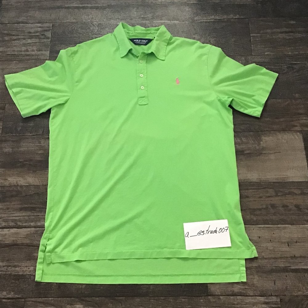 Ralph Lauren Green Neon Polo Shirt Adult Large Right & Front Pink Pony Logo Embr
